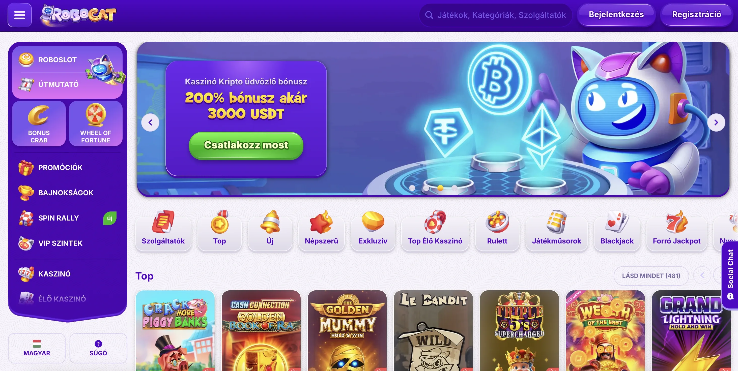 Robocat casino honlapja