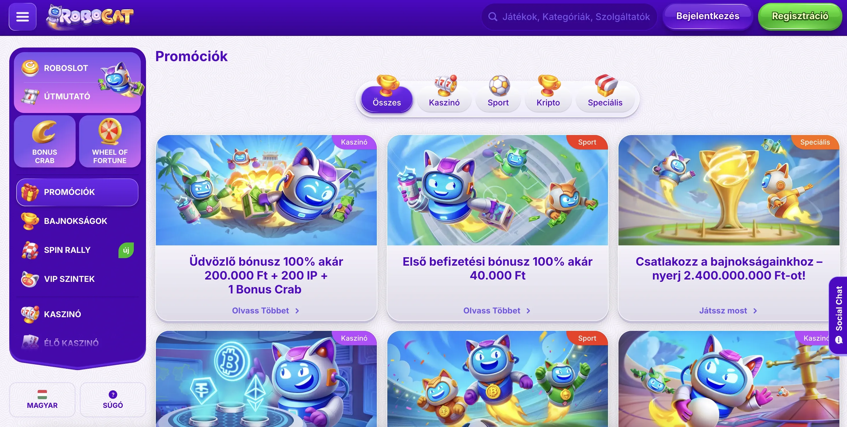 Robocat casino promóciók