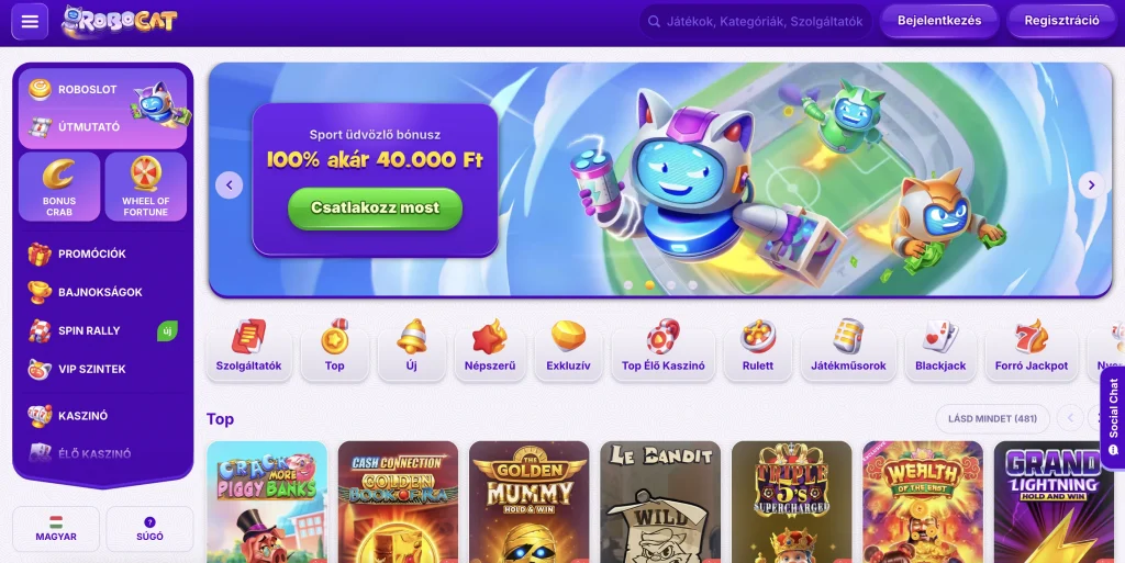 Robocat kaszinó honlapja